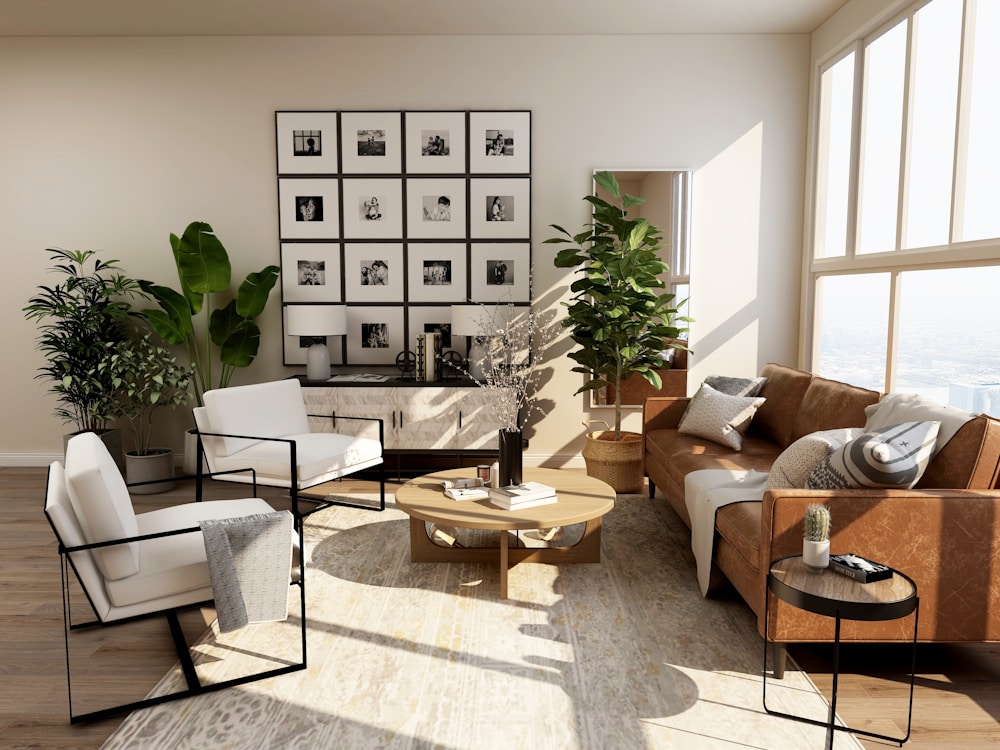 Consistently tidy and fresh living room with natural daylight